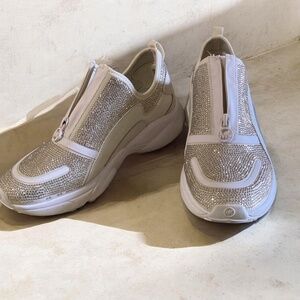 NEW Michael Kors Bling Zip-up White W/Sparkles Tennis Shoes SZ 8.5
